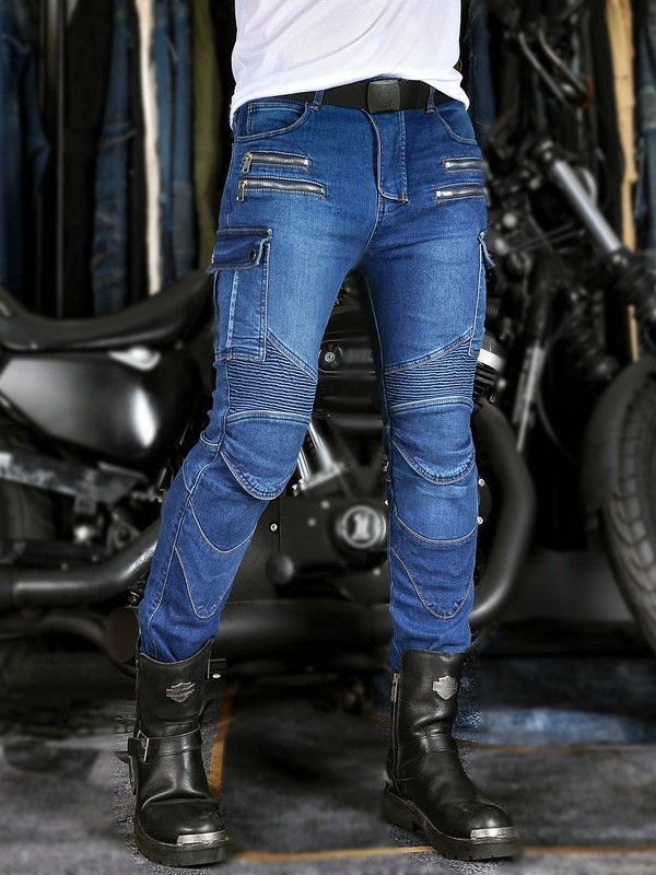 Vaqueros ajustados para motocicleta VOLERO para hombre, estilo táctico con múltiples bolsillos y cremallera, pantalones anticaída para motociclismo al aire libre