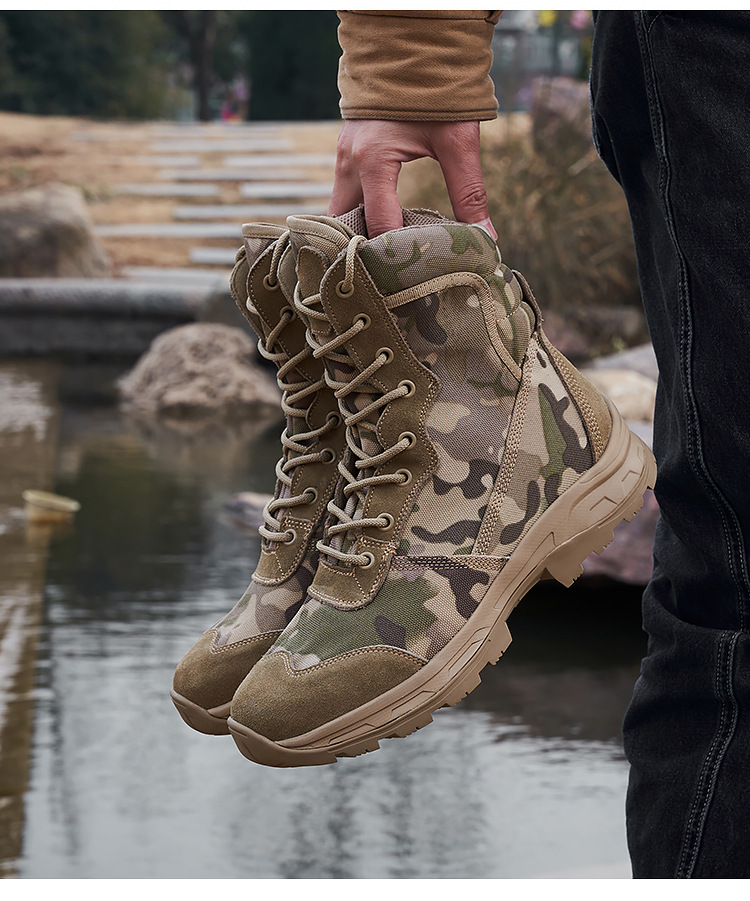 Große Kampfstiefel Mittelgroße Arbeitskleidung Outdoor-Wanderschuhe Bergsteigerschuhe Rutschfeste tragbare taktische Stiefel_voghion.com