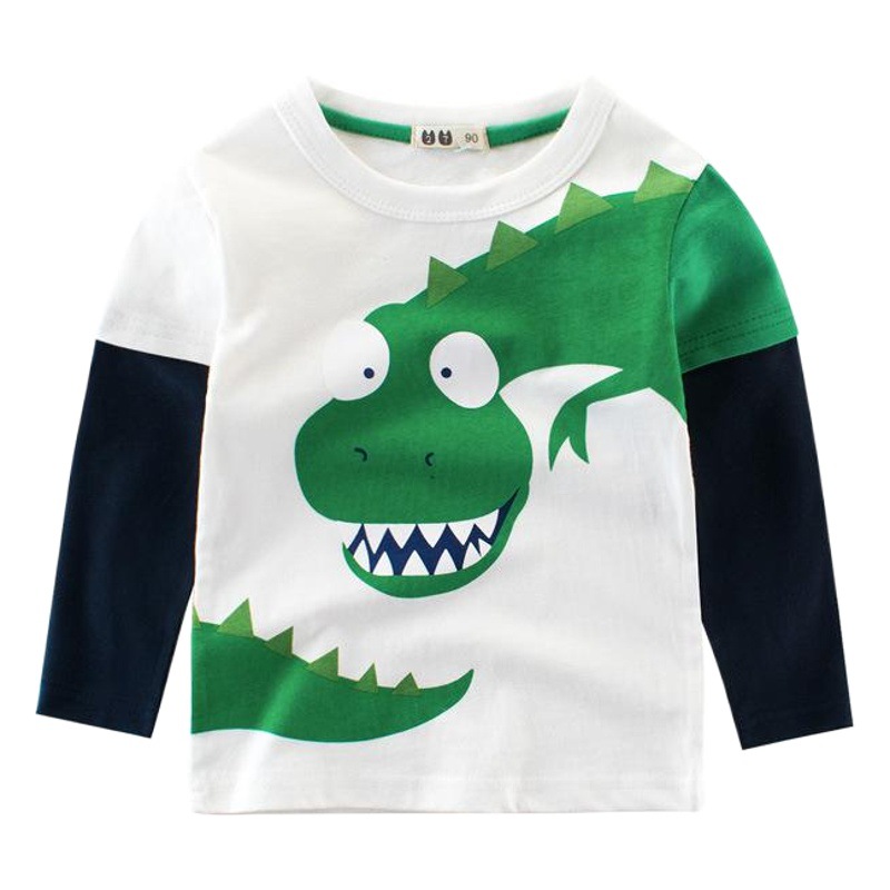 2023 ropa infantil primavera nueva camiseta para niños al por mayor Dinosaur Baby Top camisa de fondo para niños un envío