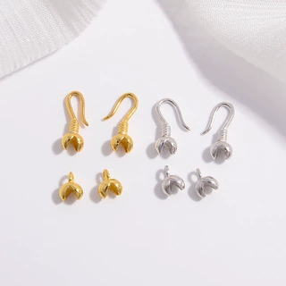 S925纯银手链项链吊坠搭扣莲花鱼钩包扣花椒夹扣DIY手工配件SK39