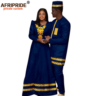 African Couple Suit Women's Dress + Men's Suit + Hat Afripride 25C001