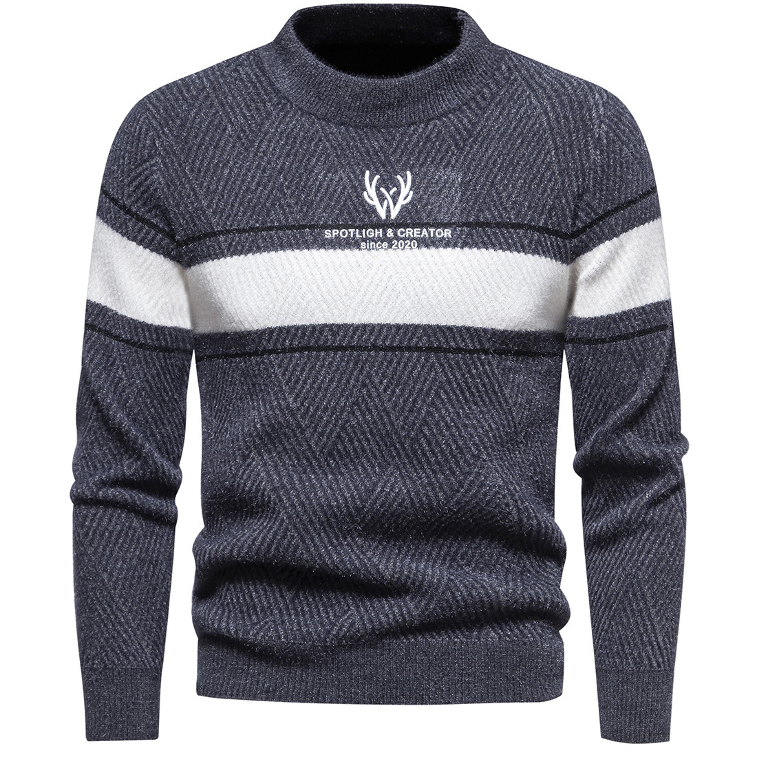 Men's Knitwear Round Neck Casual Pullover Colour Block Sweater_voghion.com