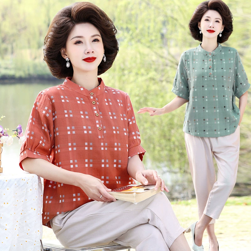 Новые летние топы для мам, кардиганы для людей среднего и пожилого возраста, защита от солнца, повседневные клетчатые рубашки для женщин, модные тонкие топы