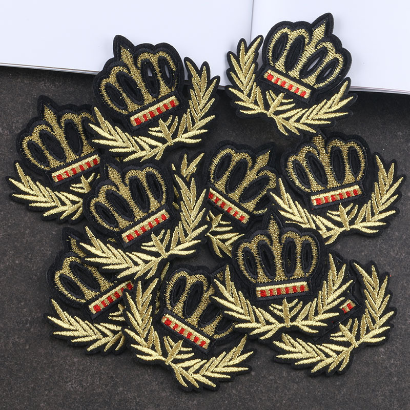 朵酷金线刺绣皇冠布徽章服装辅料鞋帽配饰布贴补丁贴背胶刺绣贴