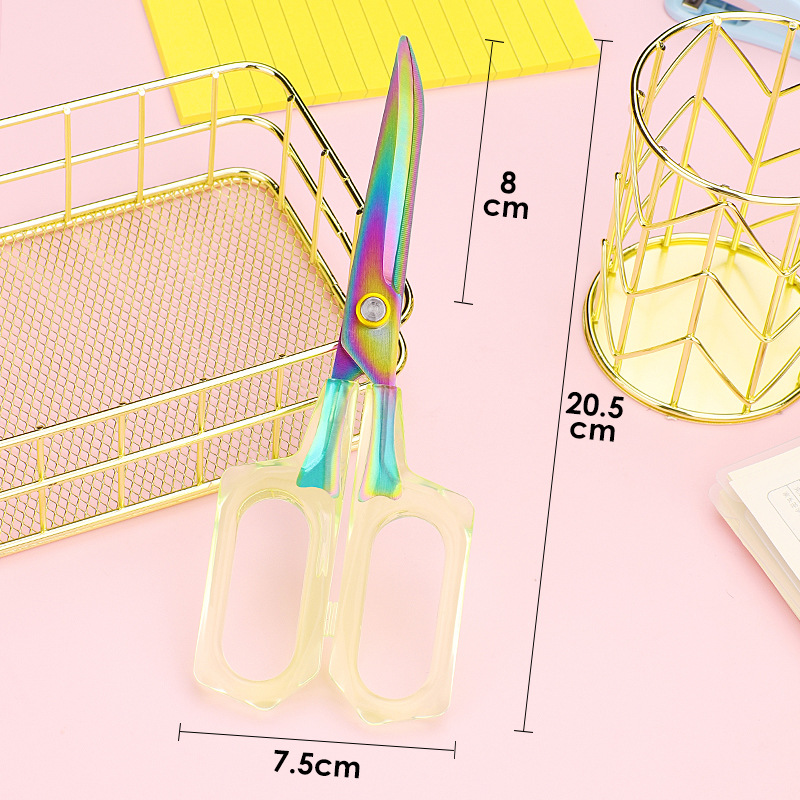 녹색 투명 손잡이 사무실 가위-큰 팔꿈치 색 티타늄 (카드 포장)