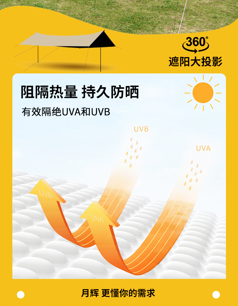 Outdoor canopy camping sunshade canopy black glue canopy multifunctional hanging point thick sunscreen coating camping rainproof