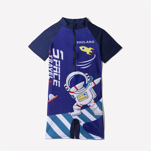 Summer Kids Swimwear for Boys, Toddler and Middle Childhood One-piece Swim Suit Cartoon Set Beach and Sea Swimming Cap Swimwear