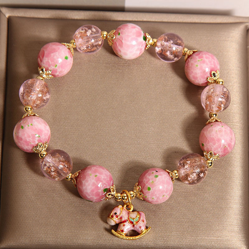 Nueva pulsera china de cristal de flor de cerezo para mujer, lujo ligero, brazalete de cristal de vidrio luminoso de alta gama para novias