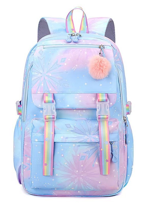 Nueva mochila escolar para estudiantes, mochila de gran capacidad para estudiantes de primaria y secundaria, impresión de dibujos animados, mochila ligera de ocio arcoíris