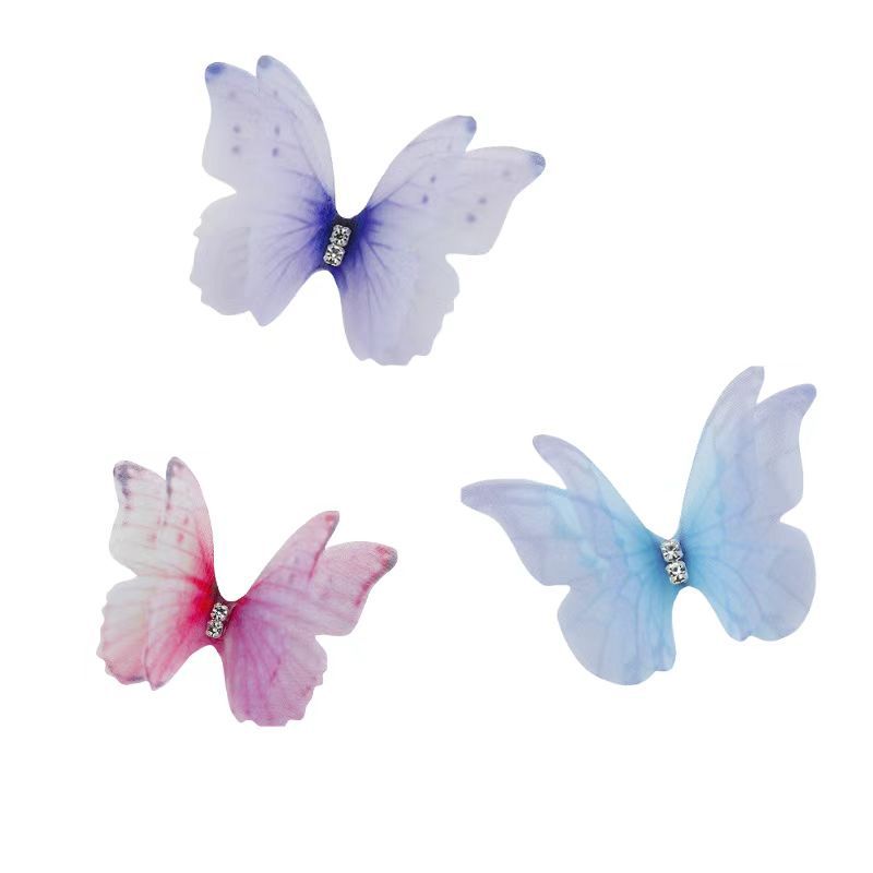 精美双层网纱蝴蝶带钻薄纱发饰美妆服饰配件辅料美甲首饰短剧拍摄