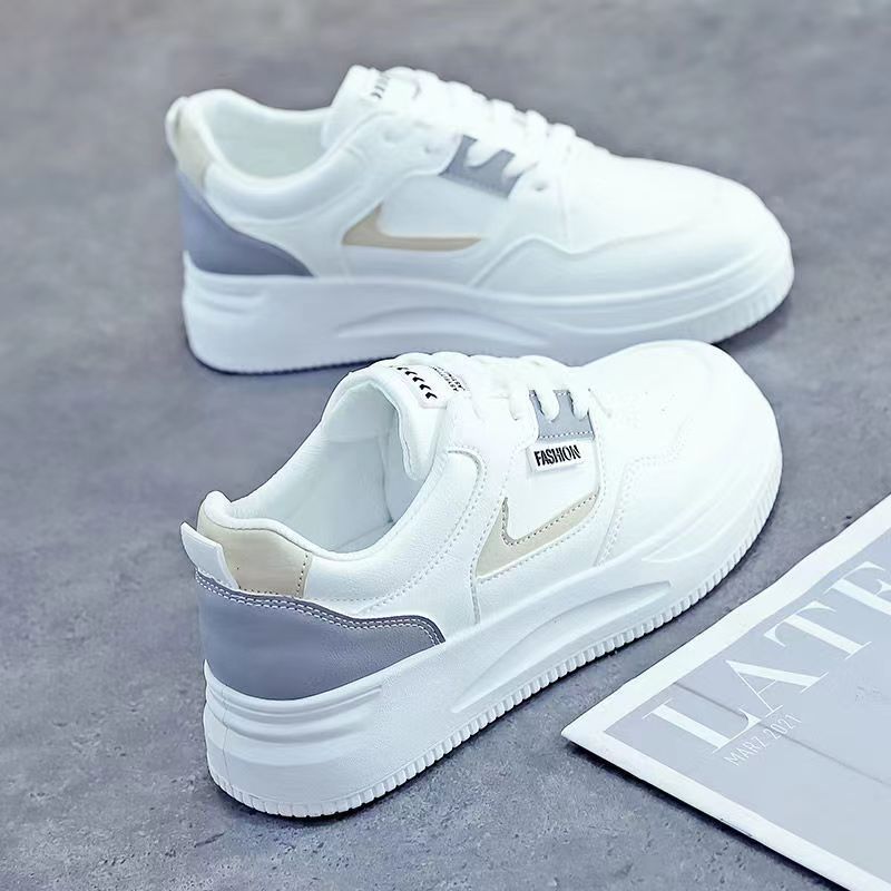 Zapatillas deportivas para mujer, primavera/otoño 2025, estilo coreano versátil, con suela gruesa, antideslizantes, para estudiantes, color blanco.
