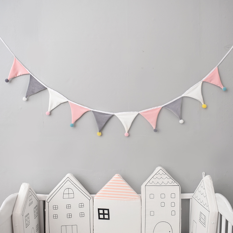★ ☆ Pink and white gray fur ball bunting ★ ☆
