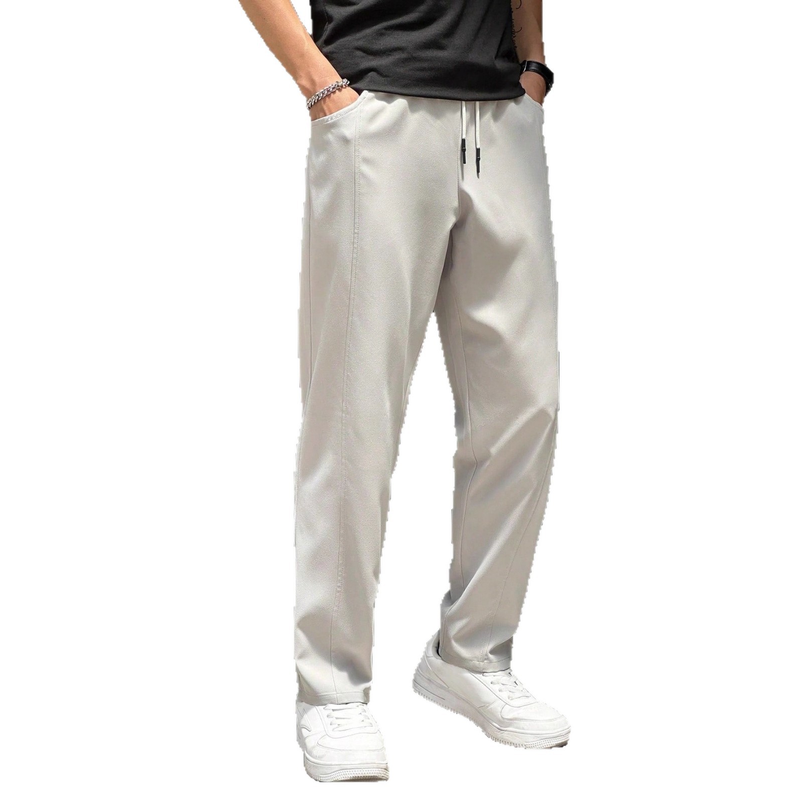 Cross-Border Retro Men's Spring and Autumn Popular Casual Trousers Spring and Autumn Splicing Personalized Straight Trousers