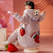 保暖款中大童23806# 冬季女童卡通珊瑚绒三层夹棉睡衣套装
