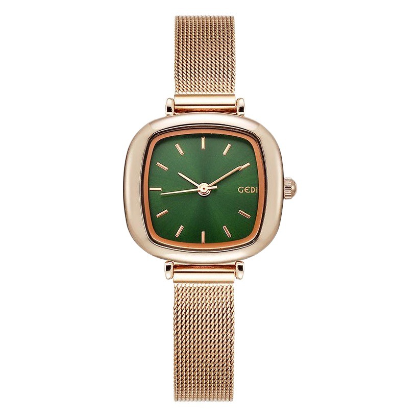 Gedi reloj de mujer simple elegante estudiante pequeña esfera delgada Correa pequeña malla cuadrada cadena nicho reloj de mujer
