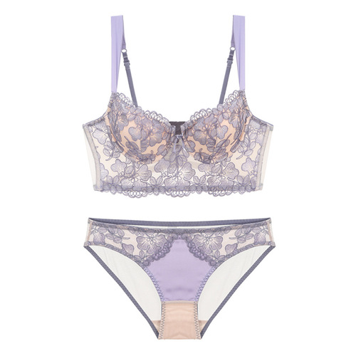 French fishbone long sexy lace bra set for women, embroidered bustier, comfortable, shaping, thin, European and American style