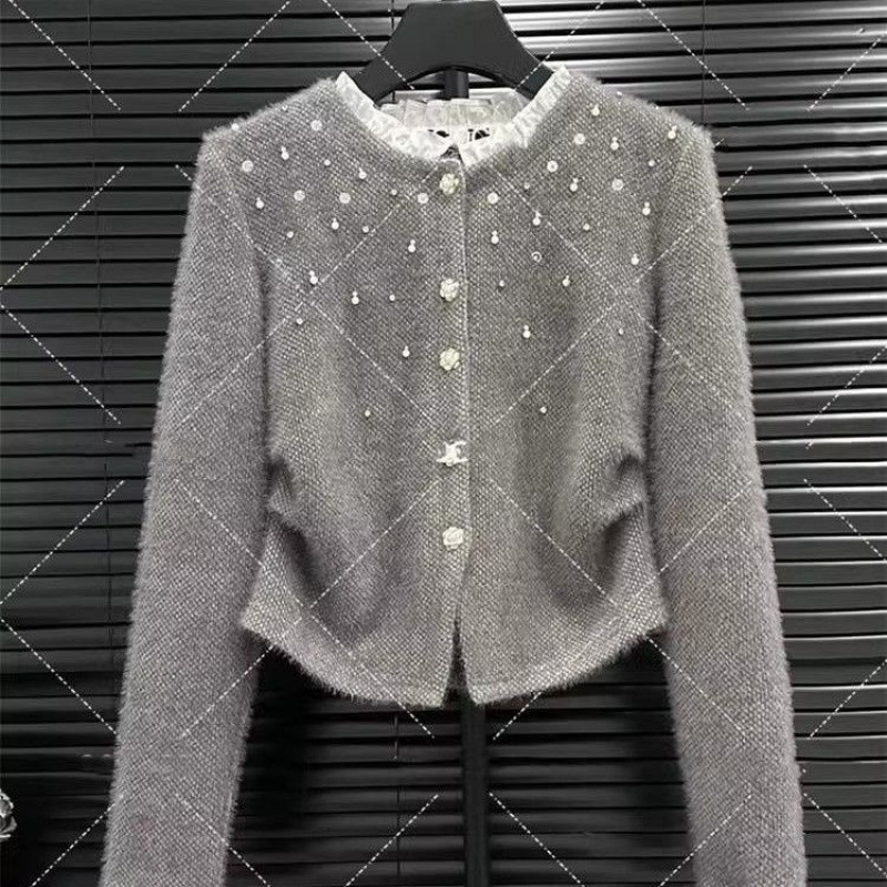 러플 라운드넥 비즈 디자인 스타일리쉬 스몰 셔츠 가을 겨울 2024 신상품 슬림 패션 긴팔 티셔츠 상의