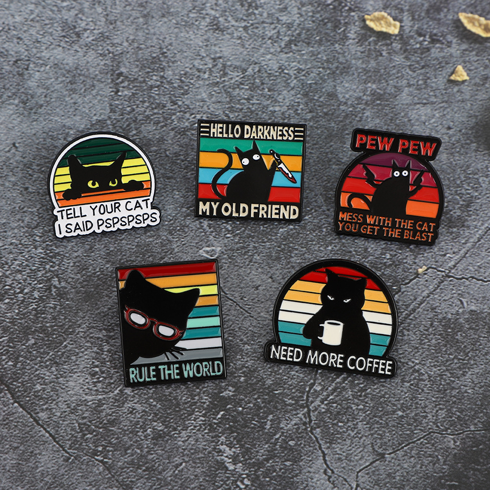 Broche de metal de gato arco-íris crachá de animal para roupa_voghion.com