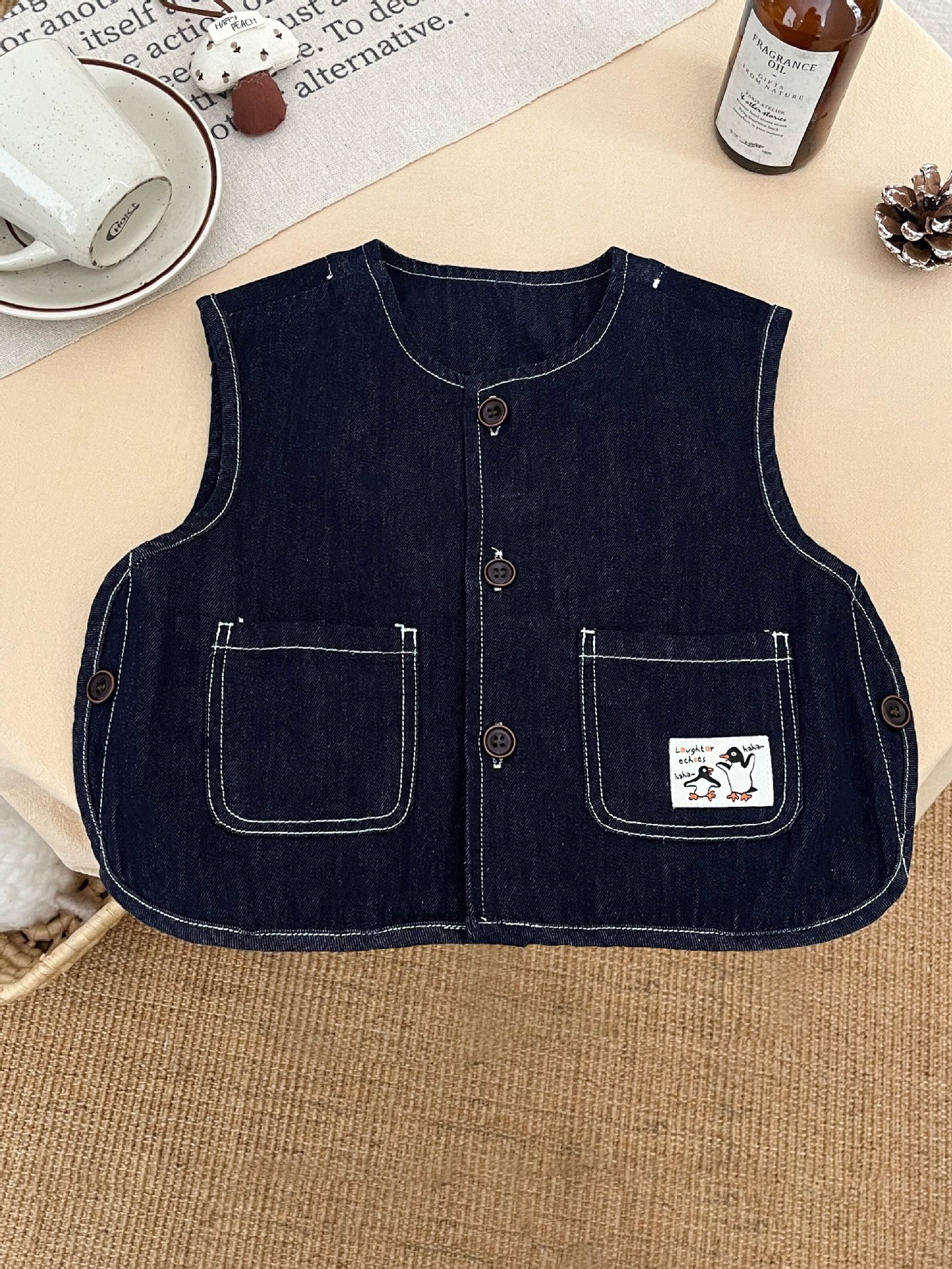 Chaleco vaquero para niños, conjunto de otoño, chaleco holgado y versátil, ropa exterior para bebés, chaleco informal para niños