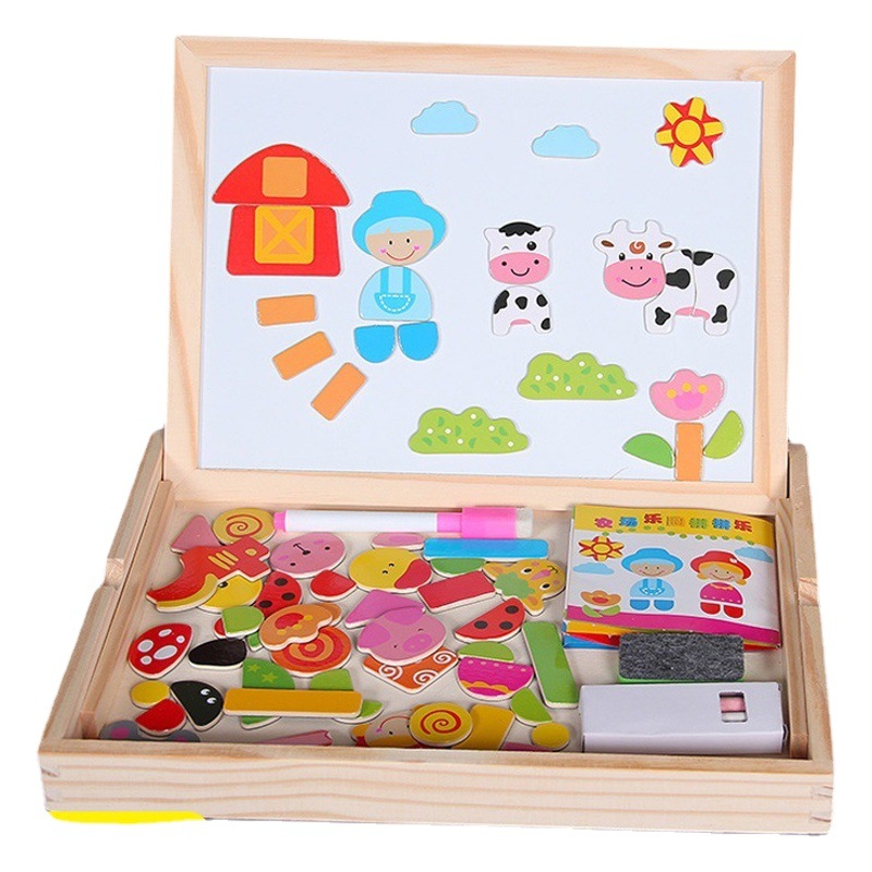 Rompecabezas de tablero de dibujo para niños educación temprana rompecabezas magnético multifuncional tablero de dibujo de doble cara divertido rompecabezas juguetes de aprendizaje