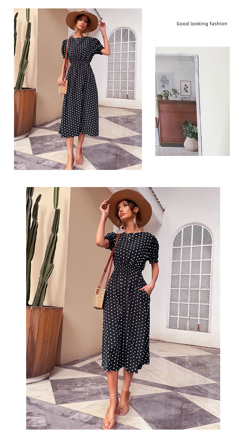 round neck short sleeve slim polka dot dress NSDMB127455