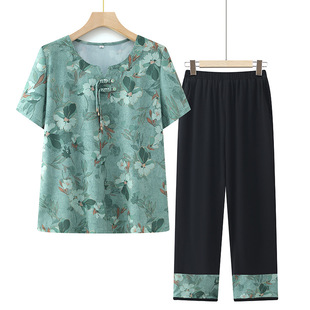 Grandma Short-sleeved T-shirt Set Fashion Guofeng Small Shirt Summer New Mother's Loose Elegant Top Two-piece Set