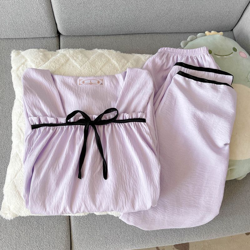 Venta al por mayor transfronteriza de primavera y otoño nube pijamas de algodón de manga larga para mujer cuello cuadrado simple estilo princesa traje de servicio a domicilio para estudiantes ropa exterior