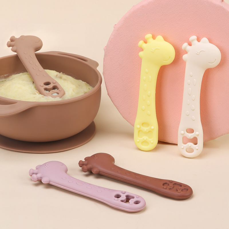 Children's spoon baby puree rice paste feeding spoon silicone training spoon feeding tableware baby complementary spoon