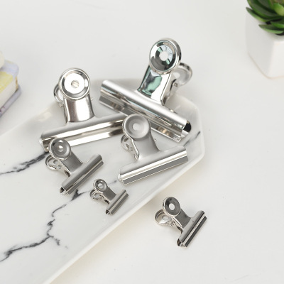 63mm圆形夹不锈钢色票夹金属19mm银色大中小号财务办公用品夹子