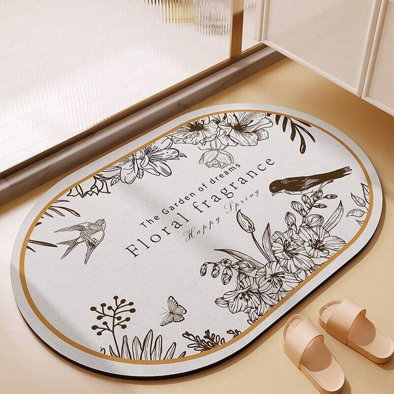 Cross-Border Export of Retro Floral Bathroom Door Mats, Stain-Resistant, Wear-Resistant, Non-Slip Foot Mats, Bathroom Floor Mats, Diatom Mud Floor Mats