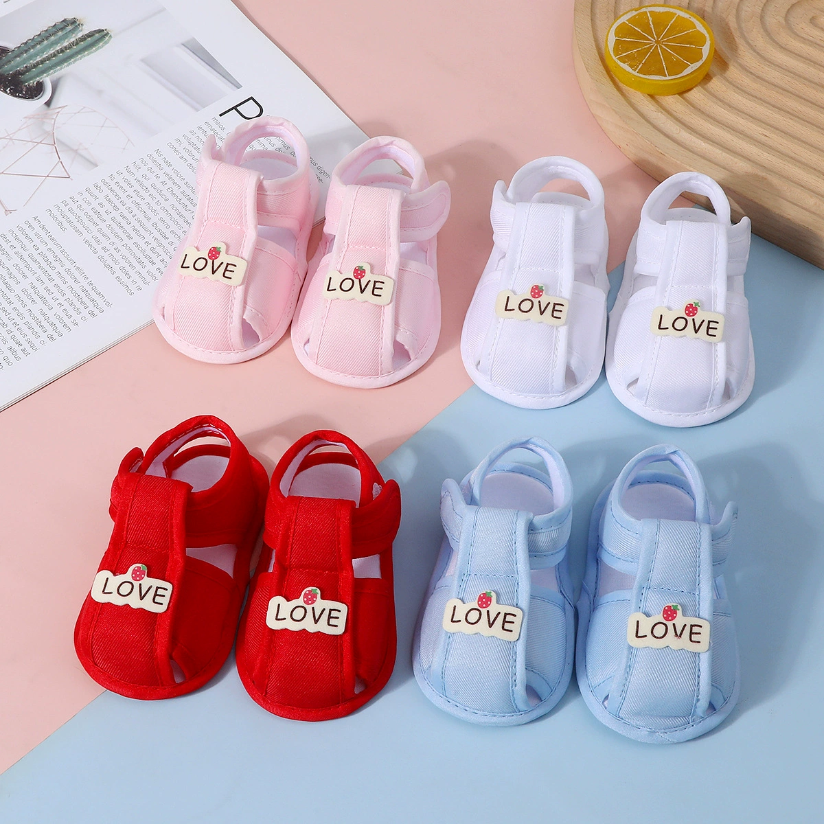 Летние новые липучки детские сандалии на тканой подошве 0-6-12 месяцев на руках ребенка мягкие подошвы милые мультяшные сандалии