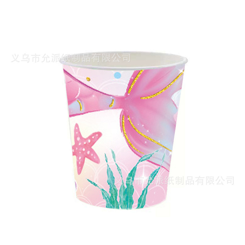 ピンクマーメイド使い捨て食器セット紙コップ紙皿誕生日パーティーの装飾雰囲気シーンレイアウト子供|undefined