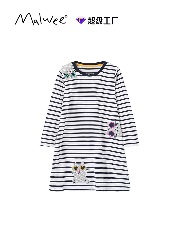 Vestido de niña otoño y invierno nuevo estilo europeo y americano rayas de manga larga vestido de princesa de cuello redondo casual ropa infantil