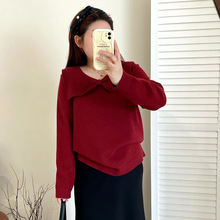 大码女装减龄甜美蝴蝶结领毛衣2025秋冬胖mm宽松气质针织衫23261