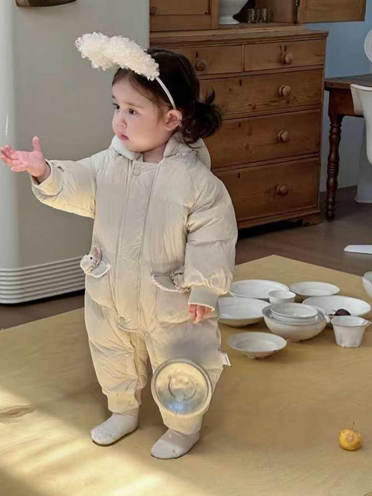 Baby plumón invierno bata de 90 blanco para engrosar la ropa de bebé para hombres y mujeres abrazaderos ropa cálida