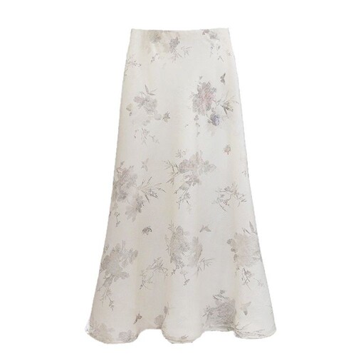Elegant Chinese-style long dress with high-end satin and floral print—women's summer A-line skirt with a chic, sheath-like fit and a stylish slit, reimagining the modern Chinese aesthetic.