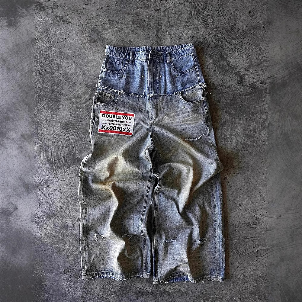 Cross-border street hip hop alfabeto jeans y2k gótico punk Harajuku agujeros pantalones anchos retro sueltos