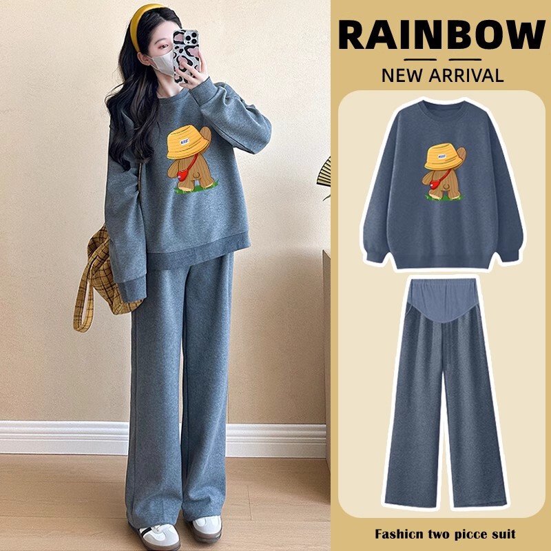 Maternity Wear Autumn Wear 2025 New Fashion Pregnant Mother High-End Wear Spring and Autumn Sweatshirt Wide-Leg Pants Suit Two-Piece Set