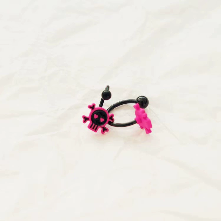Пирсинг для губ (Brand Jewelry) с черепом, чёрно-розовая эмаль, 1,2×8 / 10 / 12 мм