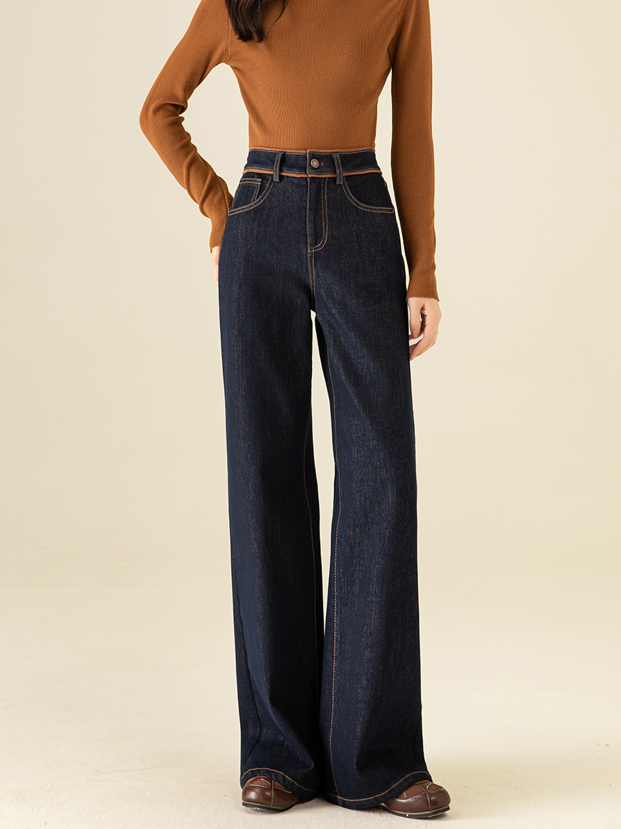 Quần jean ống loe nữ cạp cao lót lông ấm — Màu xanh denim