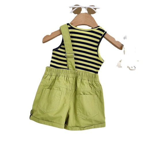 Korean-style girl's strap pants set  summer new sleeveless striped top little girl shorts two-piece set