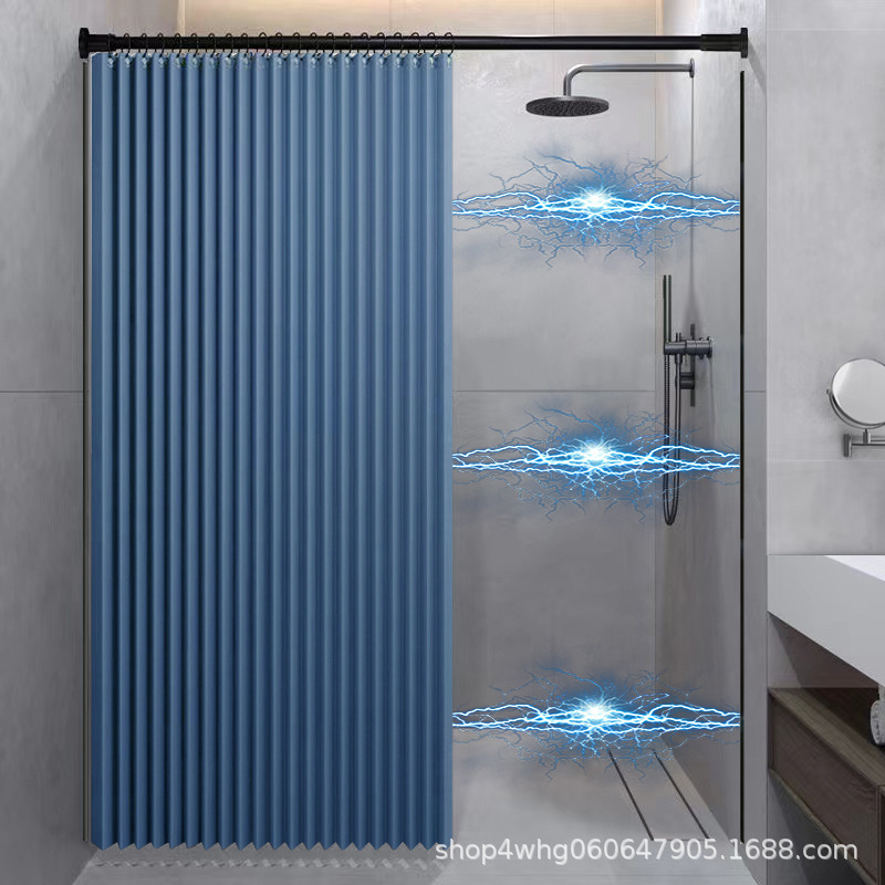 Cortina de ducha plegable Punch-libre baño partición cortina impermeable imitación Lino baño cortina húmeda y seca separación magnética succión caliente