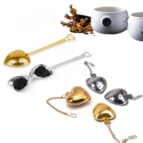Factory direct sales 304 stainless steel love-shaped tea strainer with handle tea strainer chain heart-shaped tea strainer tea spoon