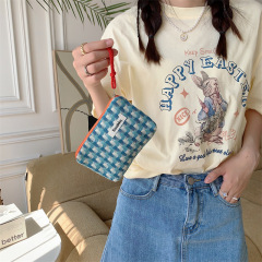 35202 Japanese coated plaid lace lipstick bag women's cosmetic bag portable coin purse wash storage bag