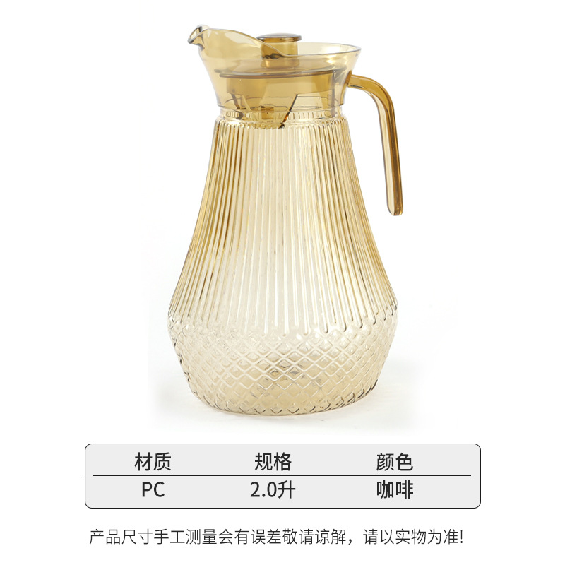 Jarra de agua fría de acrílico con boquilla integrada tipo pico de pato, jarra de PC, jarra de agua transparente para té, bebidas, jugos, con diseño de glaciar.