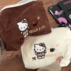 ケイティポーチキティ刺繍手持ちコーデュロイポーチ大容量収纳洗面ポーチサンリオ