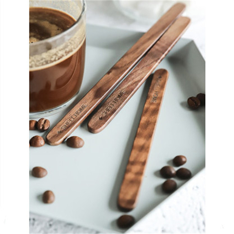 Creativo Nogal Negro madera maciza mango largo café leche té revolviendo café hogar mezcla cuchara postre cuchara