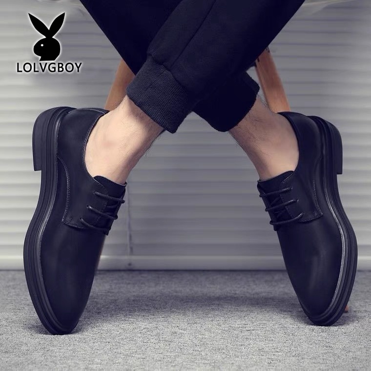 Genuine Leather Business Formal Large Size Men's Summer Breathable Black Height Increasing British Style Groom Wedding_vogvips.com