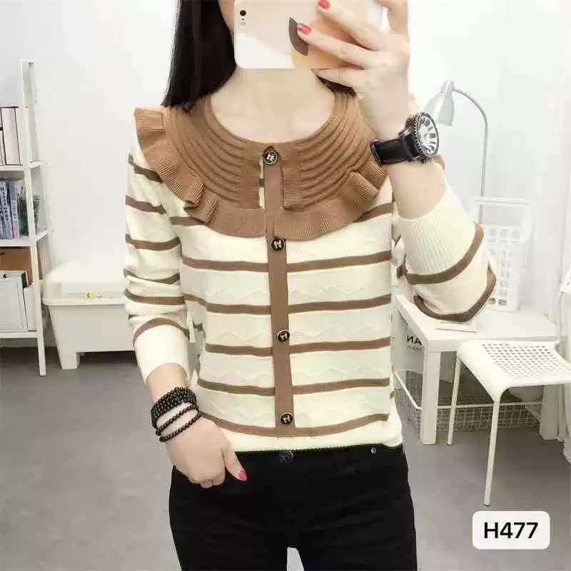 Knitted sweater, autumn set, base body-friendly long-sleeve, V-neckline