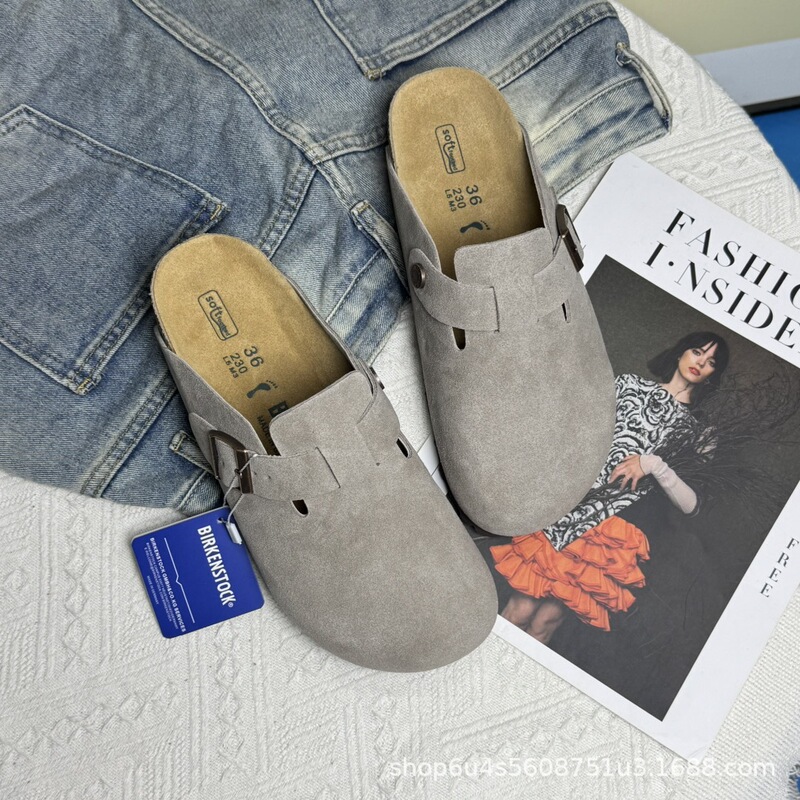 Bk Stamped Genuine Leather Birkenstock Shoes, Real Cowhide Closed-Toe Slip-On Sandals, Unisex, Available in Multiple Colors